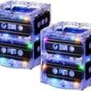Relaxweex 2 Sets 80s 90s Glowing Novelty Cassette Tape Bucket Centerpiece 80s Party Supplies 90s Theme Birthday Party Supplies Light Cassette Tape Table Decor for Music Retro Hip Hop 1980 1990 Event
