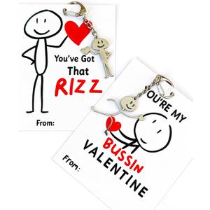 Valentines Day Gifts for Kids - 24 Pack Keychains with Slang Kids Valentine's Day Cards, Teen Tween School Valentines, Boys Valentines, Funny Valentine Card