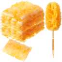 Vesici 100 Pcs Duster Refills Compatible with Swiffer Dusters Bulk Disposable Replacement Thickened with 1 Handle Heavy Duty for Cleaning, Office (Orange)