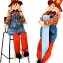 Marsui 1 Pcs Life Size Scarecrow Fall 47 Post Climbing Sitting Large Scarecrow Dolls with Moveable Arms and Legs for Halloween Thanksgiving Harvest Garden Yard Outdoor Decor (Girl)
