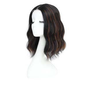 Rushinice Short Wavy Black Mixed Brown Wig for Women, Lace Hairline Middle Part Bob Style Heat Resistant Synthetic Wigs Natural Looking for Daily Party 14 Inch