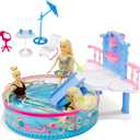 Glam Deluxe Doll Pool Playset with 7 Pcs Accessories, Fits 12 Inch Dolls, Kids Gifts for 3 to 8 Year Olds Girls, Bath Toys for Toddlers, Birthday & Xmas Gift for Girls & Kids Aged 3+