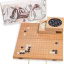 19 x19 Folding Go Game Set Board with and Bamboo Bowls and Imitation Jade Go Pieces