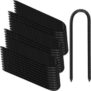 LEXININ 30 Pack U Rebar Stakes, 8 Inch Black Metal U Hook Ground Anchors for Tent Garden Fence