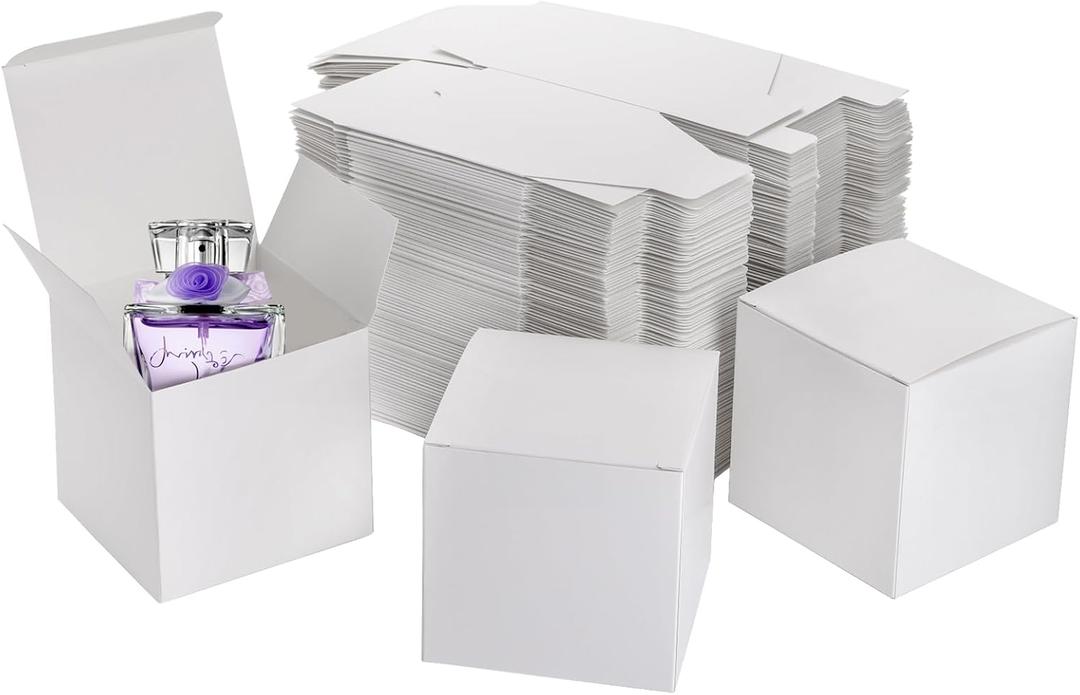 Jucoan 100 Pack White Paper Gift Boxes with Lids, 4 x 4 x 4 Inch Gift Wrapping Box Party Favor Box Goodies Treat Boxes Candy Boxes for Wedding, Graduation, Father's Day Bridesmaids Proposal, Birthday, Baby Shower