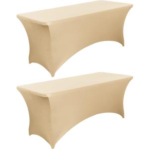 6FT Fitted Tablecloths for Rectangle Tables, 2 Pcs - Stretch Spandex Table Cover Protector for Banquet, Massage Bed, Wedding, Birthday, 72 Length x 30 Width x 30 Height, Champagne