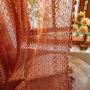 WAZZIO Boho Lace Curtains 102 Inches 2 Panel,Light Filtering Privacy Tassel & Geometry Crochet Semi Sheer Curtain Drapes for Bedroom Living Dining Room,Rod Pocket & Tassel,Full Decor,Burnt Orange