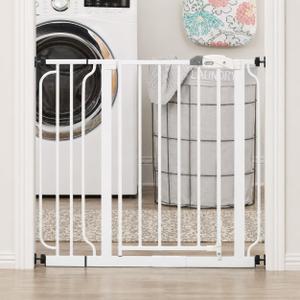 Regalo Safety 29-38.5" Baby Gate for Doorways & Bottom of Stairs, Pressure Mounted Baby Gate with Door for Babies, Toddlers & Pets, Tested & Safe for 30 Years, American Designed, American Owned, White