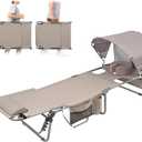 Tanning Chair with Sun Canopy Face Hole Softer Padded Adjustable Washable, Heavy Duty Layout Folding Lounge Chair for Adults Outside Beach Reading Sunbathing Poolside Lawn, UPF 50+ Sun Shade, 300 LBS (Standard Size, Beige)