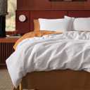 Bedsure Cotton Duvet Cover Queen - 100% Cotton Waffle Weave Bright White Duvet Cover Queen Size, GentleSoft and Breathable Bedding Set for All Season, 3 Pieces, 90"x90"