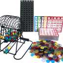 Yuanhe Deluxe Bingo Game Set-Includes Metal Cage,500 Colorful Bingo Chips,100 Bingo Cards,75 Colored Balls,Plastic Masterboard,Great for Large Groups,Parties