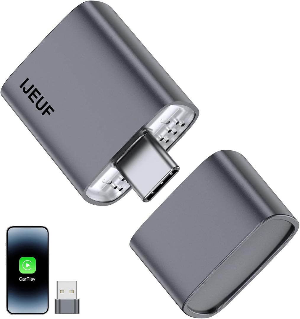 IJEUF Wireless CarPlay Adapter for iPhone, Converts Factory Wired Apple CarPlay to Wireless, Mini USB/USBC CarPlay Dongle, Fast Auto Reconnect for iOS 10+ Cars with OEM Wired CarPlay