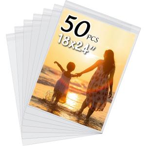 50 Pack Acid-Free Crystal Clear Sleeves Storage Bags for 18x24 Art Prints/Pictures/Photos/Framing Mat Mattes (Bag Size: 18 1/2" x24 2/5")
