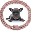 LEIFIDE Dog Chain Collar Diamond Link Puppy Collar 12 mm Wide Dog Necklace Metal Cat Chain Pet Crystal Necklace Jewelry Accessories for Small Medium Large Pet(18 Inch,Rose Gold, Pink)