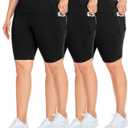 NEW YOUNG 3 Pack Plus Size Biker Shorts with Pockets for Women-High Waisted Workout Shorts