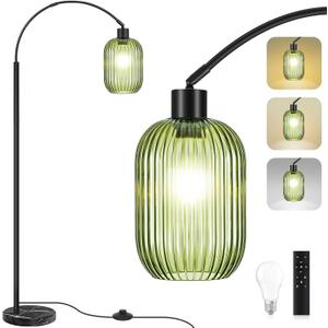 COTTHOS Glass Floor Lamp for Living Room, Modern Standing Lamp with Ribbed Glass Lampshade Marble Base, 68” Tall Lamp with Remote Control and Pedal Switch for Bedroom(6000K LED Bulb Included)