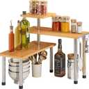 BMOSU Kitchen Corner Shelf Countertop Organizer with Hooks Adjustable Spice Rack Corner Display Rack Shelf Cabinet Counter Shelves(Bamboo)
