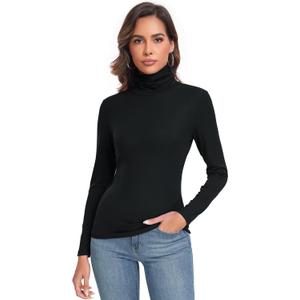 Women's Long Sleeve Casual Lightweight Turtleneck Top Slim Fit Thermal Active Layer Shirts (XX-Large, Black)
