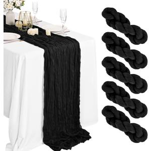 5 Packs Black Cheesecloth Table Runner, 10Ft x 35" Rustic Gauze Boho Wedding Table Runner Decoration, Wedding Table Decor Table Cloth for Wedding Party Bridal Shower Table