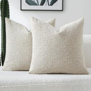 FUTEI Cream Chenille Decorative Throw Pillow Covers 18x18 Inch Set of 2,Soft Chenille Jacquard Textured Cushion Case,Modern Home Decor for Couch Living Room