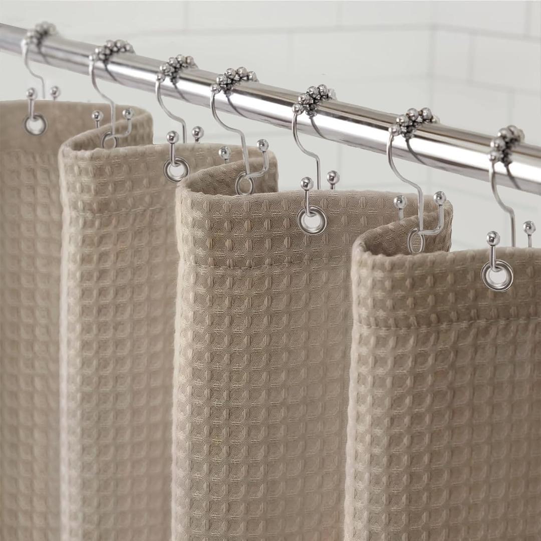 Awellife Waffle Shower Curtain, Beige Hotel Shower Curtains for Bathroom 230 GSM Heavy Duty Fabric Liner, 72" W X 72" L Inch (72"W x 72"L, Waffle-beige)
