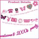 2000s Y2K Party Birthday Decorations - 44 Pcs Pink Early 2000s Theme Party Banners Hanging Swirls Cake Toppers Balloons Decor Rainbow Hearts Retro Elements for Women Birthday Bachelorette Supplies