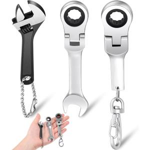 Chumia 10 mm Stubby Wrench 72 Tooth Ratchet Wrench Keychain Combination Steel Spanner