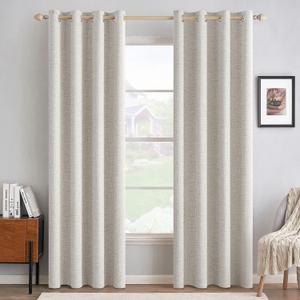 MIULEE 90 Inches Linen Textured Curtains for Bedroom 100% Blackout Thermal Insulated Cream White Grommet Room Darkening Curtains & Drapes Luxury Decor for Living Room Nursery 52 x 90 Inch (2 Panels)