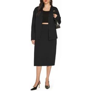 Casly Lamiit Women's 2 Piece Midi Skirt Sets Business Casual Outfits Long Sleeve Cardigan Matching Dressy Suits, Medium