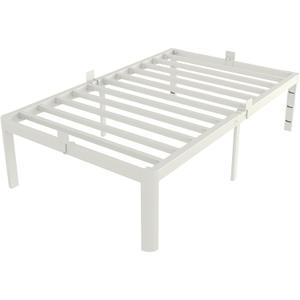 White Twin Size Bed Frames 16 Inch, Metal Platform Twin Bed Frame No Box Spring Needed, Heavy Duty Steel Support 3500 LBS, DIY Headboard, Round Legs, Noiseless, Storage Space, Easy Assembly