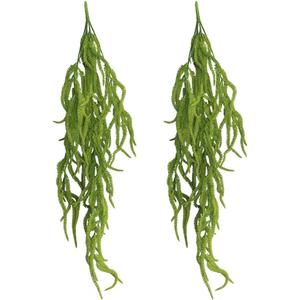 2 Pack 32 Artificial Hanging Plants Faux String of Pearls Plant Fake Green Amaranthus Flower Wall Hanging Lover Tears Wedding Home Garden Decoration