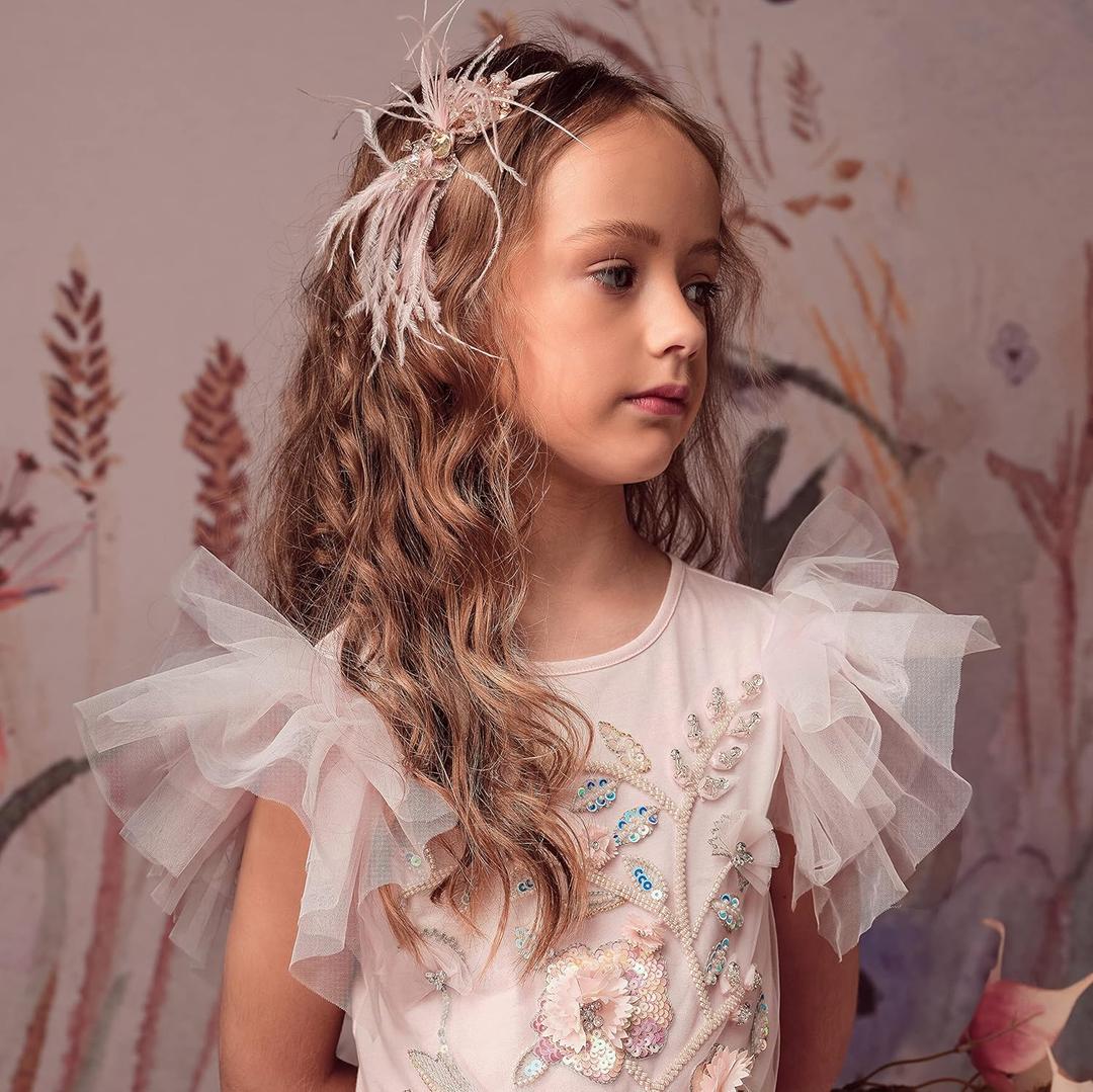 TUTULAND Glitter Headbands for Girls - Pink Flower Girl Headbands Kids Hair Accessories Sparkling Hairbands for Birthday