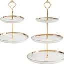 Tosnail Set of 2 Porcelain Cupcake Stand Ceramic Dessert Stand Tiered Serving Trays with Gold Rod, 3 Tiers and 2 Tiers Cake Stand Party Serving Trays Fruit Pastry Holders for Wedding and Party