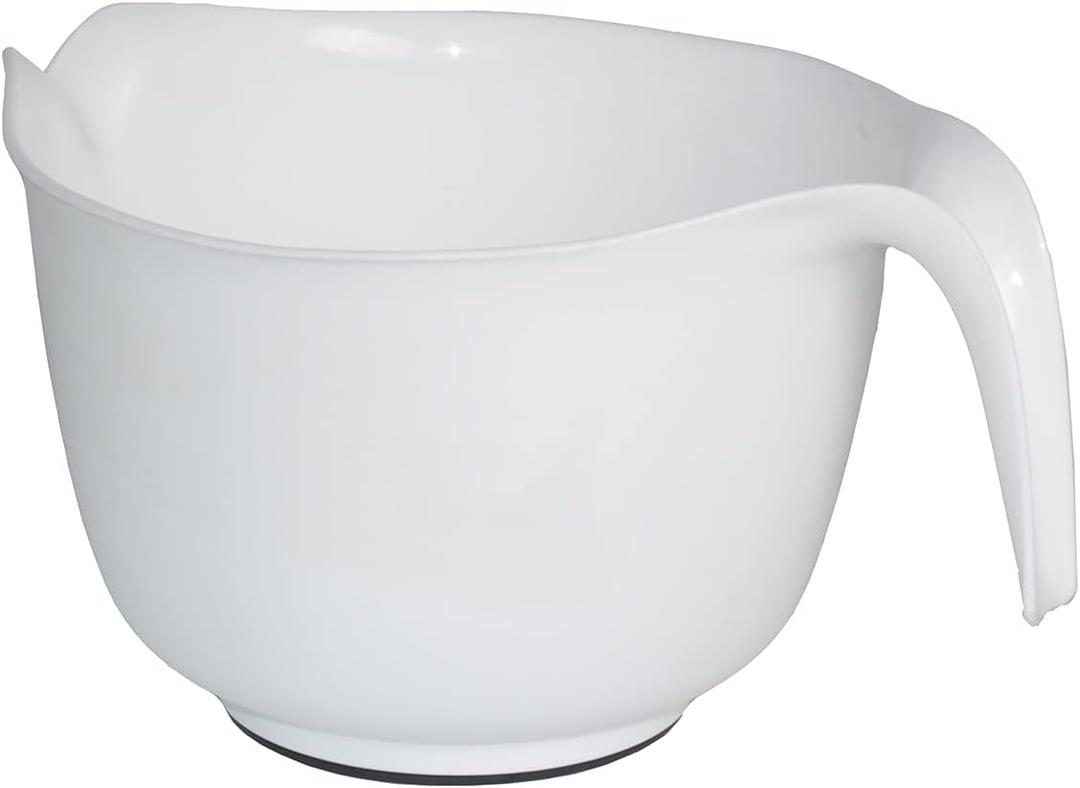GLAD Mixing Bowl with Handle  3 Quart | Heavy Duty Plastic with Pour Spout and Non-Slip Base | Dishwasher Safe Kitchen Supplies for Cooking and Baking, White