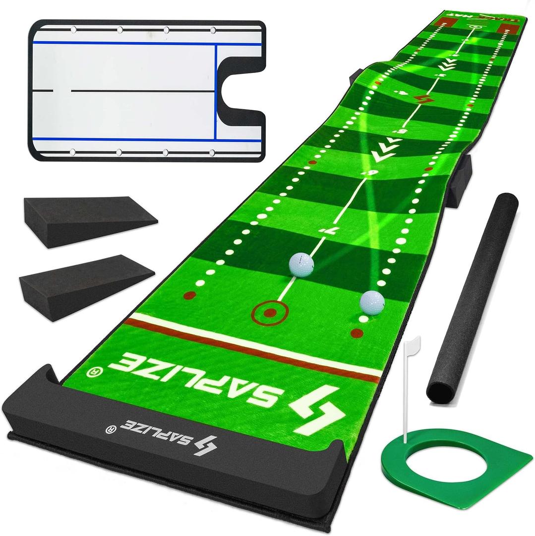 SAPLIZE Golf Putting Mat, Visible Trajectory Tracing, Multiple Training Modes, with Putting Alignment Mirror and Adjustable Green Slopes, Putting Green Matt for Indoors and Outdoors