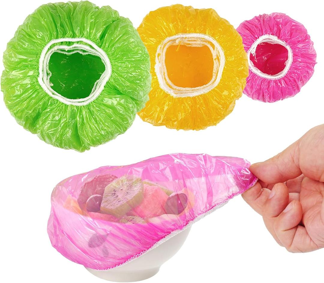 60 Pcs Bowl Covers for Bread Proofing, Plastic Shower Caps for Sourdough Bread, Food Covers Elastic Reusable Stretch, Food Wrap 3 Size, Fresh Keeping Bags6/8/10inch (Green Yellow Purple)