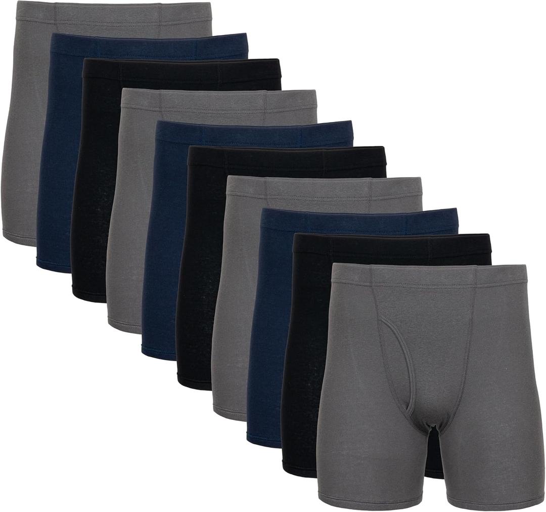 Gildan Men's Underwear Covered Waistband Boxer Briefs, Multipack (Black/Charcoal/Navy (10-pack))