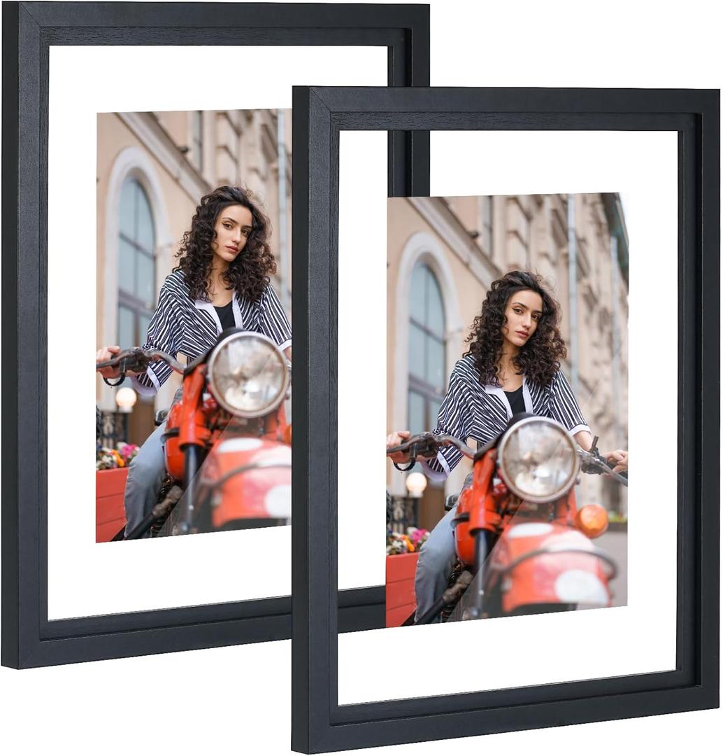 11x14 Floating Picture Frames Set of 2, Double HD Plexiglass Floating Frame for 8x10, 8.5x11 Pictures or Full Display 11x14 Photos Tabletop or Wall Hanging, Black