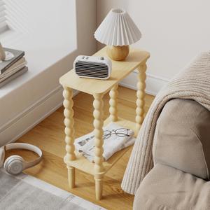 Veegle Narrow Side Table, Small End Table with Storage Shelf, 2-Tier Small Coffee Tables for Living Room, Bedroom, Narrow Spaces (Yellow Oak)