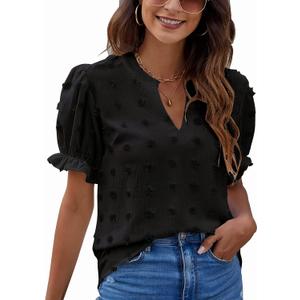 Blooming Jelly Women's Puff Sleeve Casual Tops Fashion Polka Dot Blouses Dressy Ladies Summer Tops