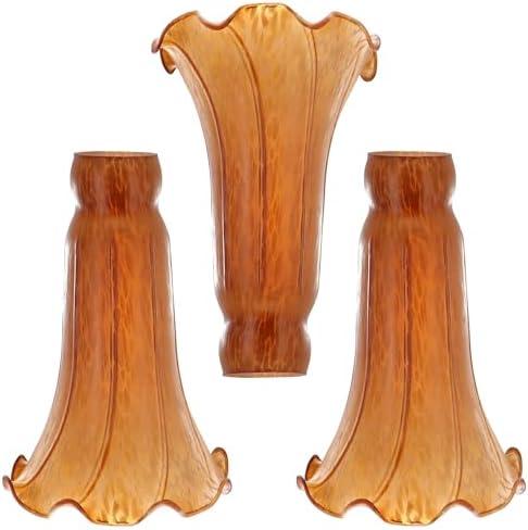 HWDFEI Lily Flower Glass Lampshade Replacement, 3 Pack,Tulip Style Table Floor Lamp Shade Replacement 4.2" x 4.2" x 6.7" (Tea Color)
