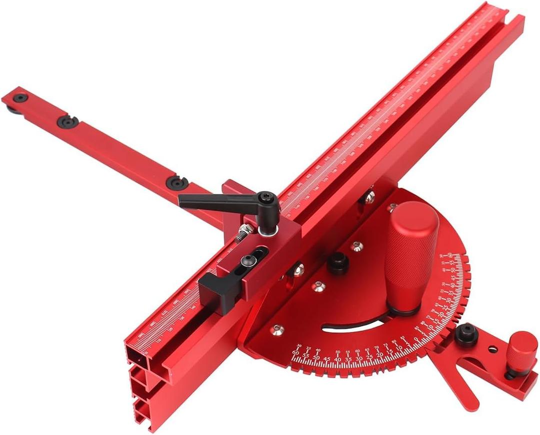 Table Saw Miter Gauge, Standard Slot 3/4'' x 3/8'', Aluminum Alloy Precision Miter Gauge with 27 Angle Stops, Miter Bar& Fence Works w/Table Saws, Band Saw and Router Table (Red)