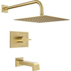 Brushed Gold Shower Fixtues, Tub and Shower Faucet Set Combo with 12 Inch Gold Shower Head and Tub Spout, Gold Shower Head and Handle Set (Valve Included) (Brushed Gold)