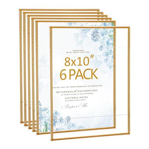 Bolidery Acrylic Picture Frames 8x10 Set of 6,Gold Photo Frames Collage Wall Decor,No Drilling 8x10 Floating Hanging Picture Frames for Home, School, Office - Gold Color