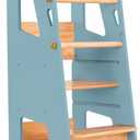Toddler Standing Tower - Adjustable Height Toddler Kitchen Stool Helper - Ideal Kids Kitchen Step Stool for Learning New Skills - Updated Design with Safety Feet - Blue