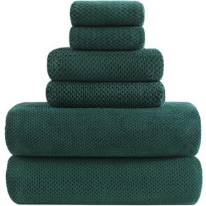 YTYC 29x59 Inch Bath Towels Set of 6 Large, Super Soft Absorbent Lint Free Microfiber Towels for Bathroom 80% Polyester (Dark Green, 6 Piece)