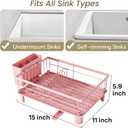 SNTD Dish Drying Rack - Small Dish Rack for Kitchen Counter, Stainless Steel Dish Drainer with Utensil Holder and Drainboard, 11" W x 15" L (Pink)