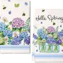 Purple Hydrangea Spring Kitchen Towels Set of 2,Bee Vase Flower Dish Hand Towels Farmhouse Indoor Outdoor Holiday Seasonal Decorations DD096 (Blue)