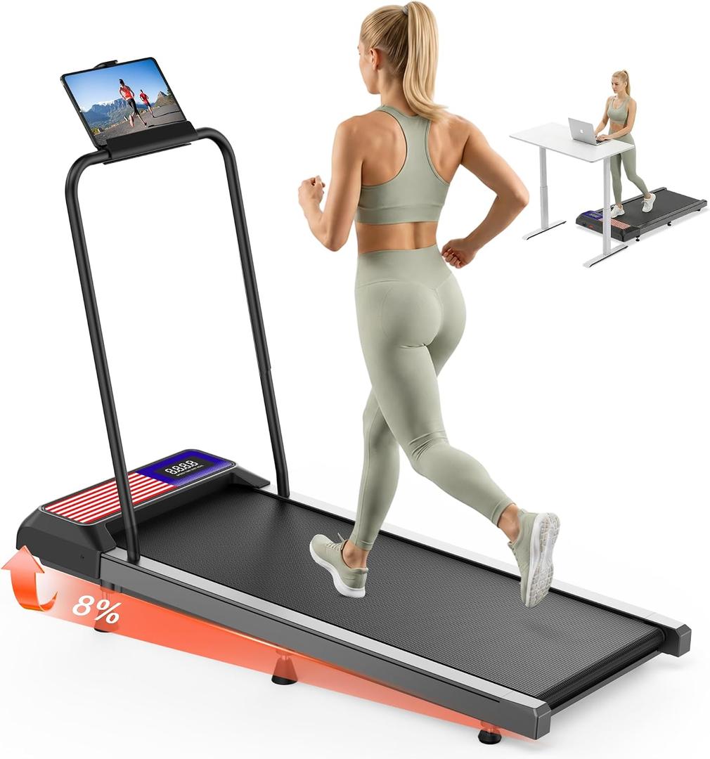 Walking Treadmill Pad with Incline, 2.5 HP Under Desk Treadmill | Manual incline, speed adjustable, remote control, LED display, and 265 lb max user weight