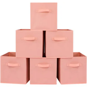Stero 13x13x13 Inch Fabric Storage Bins 6 Pack Fun Colored Durable Storage Cubes with Handles Foldable Cube Baskets for Home, Kids Room, Closet and Toys Organization Pink